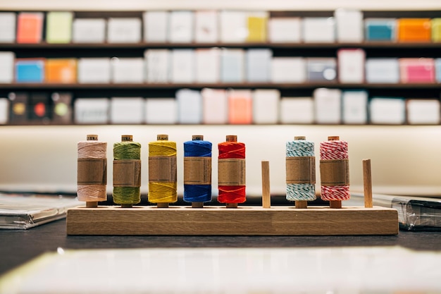 zbiór nici i próbki haftów